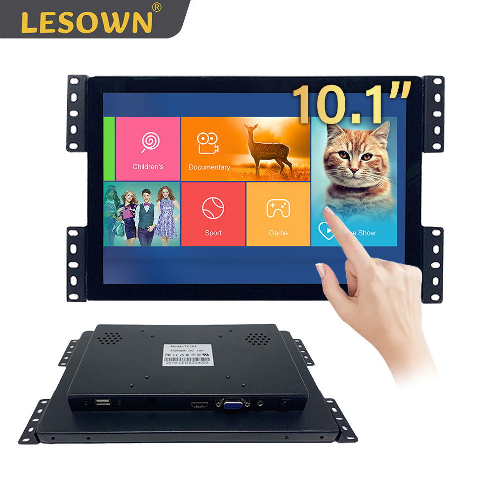 LESOWN E101-C01GBTE Small Embedded 10.1 Inch Display 600-1000cd/m² 1280x800 IPS LCD Screen with VGA/HDMI/USB(touch) for TV CCTV