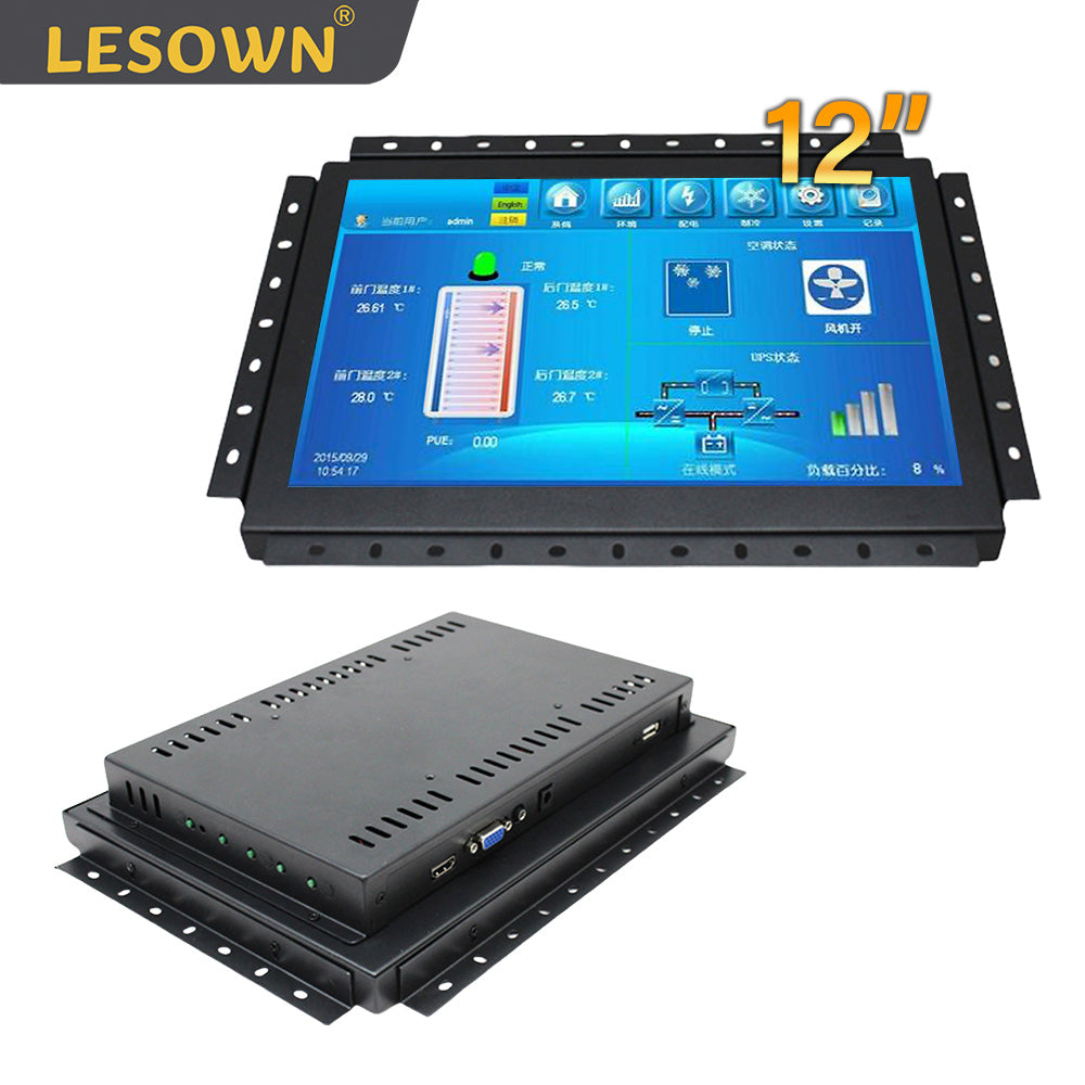 LESOWN E120-C03GBR High-Durability 12in 1280x800 16:10 Industrial Embedded Open Frame Monitor with VGA/HDMI/USB/Audio for Harsh Environments