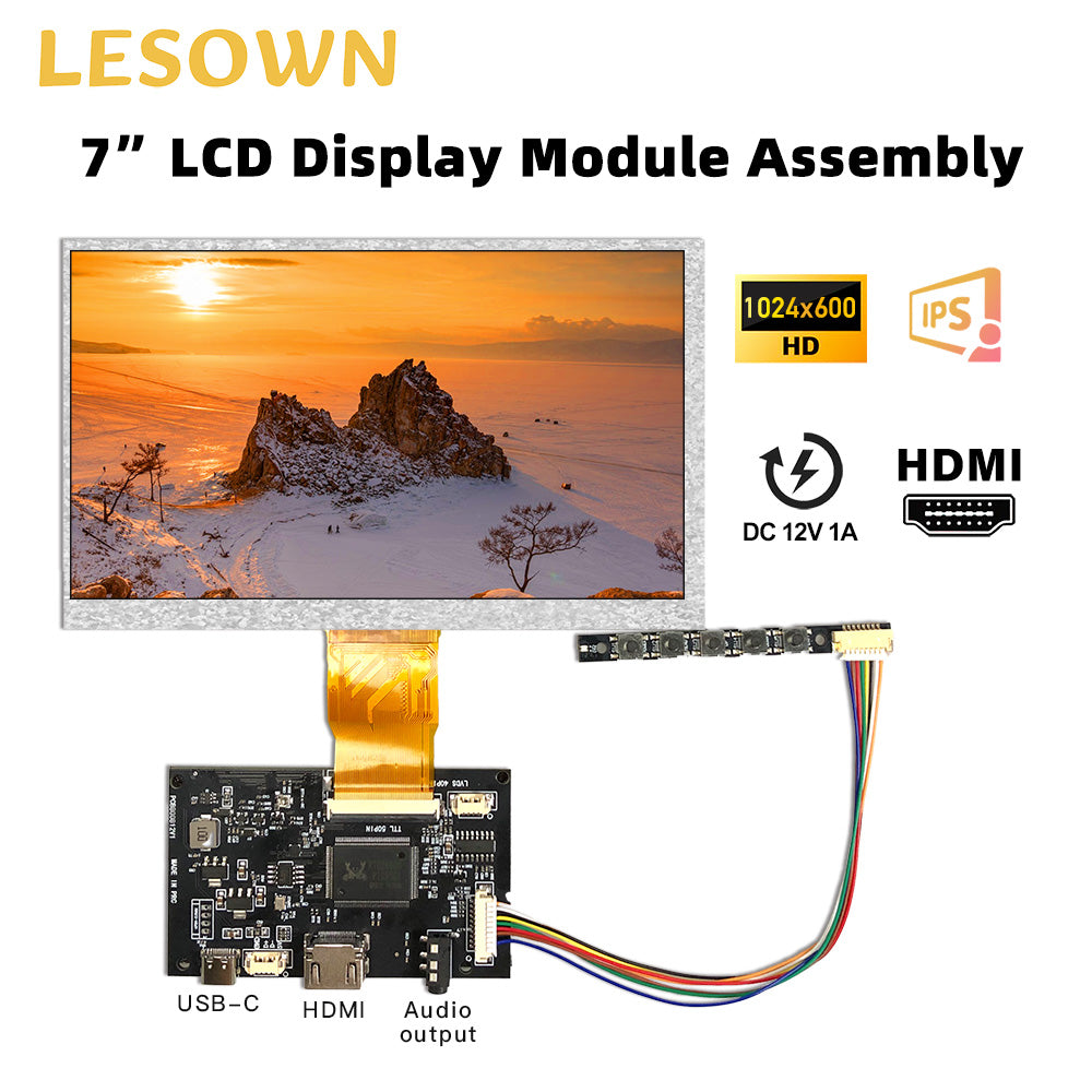 LESOWN M70-A01S M70-A02S 7 inch 1024 x 600 LCD HDMI IPS Screen with Driver Board