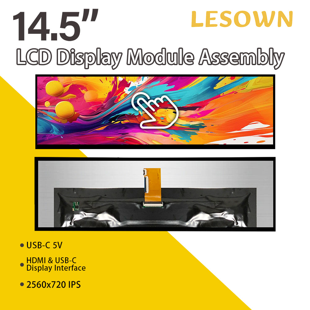 LESOWN M145-A01S Long Stretched Screen 14.5 inch IPS Touch 2560x720 QHD 1500:1 USB-C HDMI Strip Bar Secondary Display LCD Panel Module