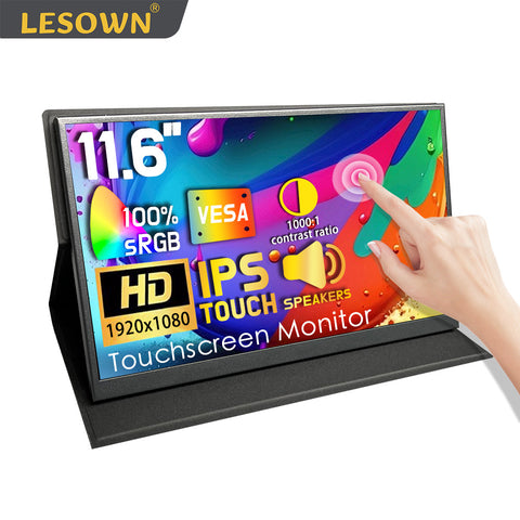 LESOWN 11.6 inch LCD Monitor Wide Touch Screen Full HD 1920x1080 HDMI USB Type C Portable Display PC Smart Phone Screen Extender