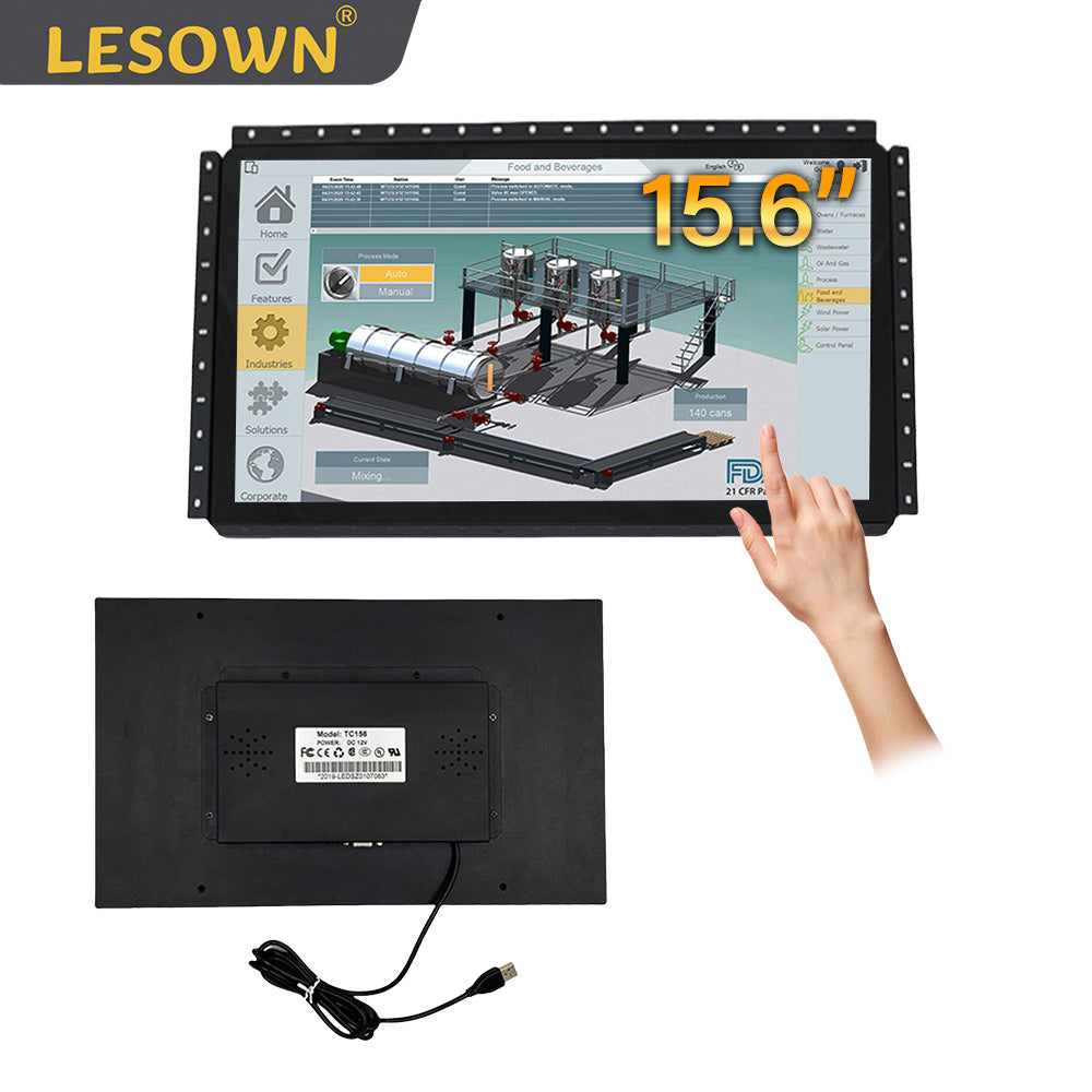 LESOWN E156-C01GBT Open Frame 15.6 Inch Embedded Display 1920x1080 IPS LCD Touch Monitor Panel Mount Wide Temperature Range (-20°C to 70°C)