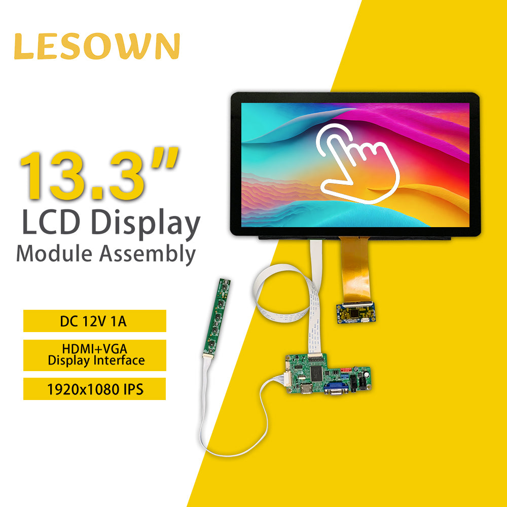 LESOWN M133-A01T Touch Screen  13.3 inch 1920x1080 IPS FHD HDMI VGA Ports LCD Panel eDP 30PIN Interface Wide External Display Module