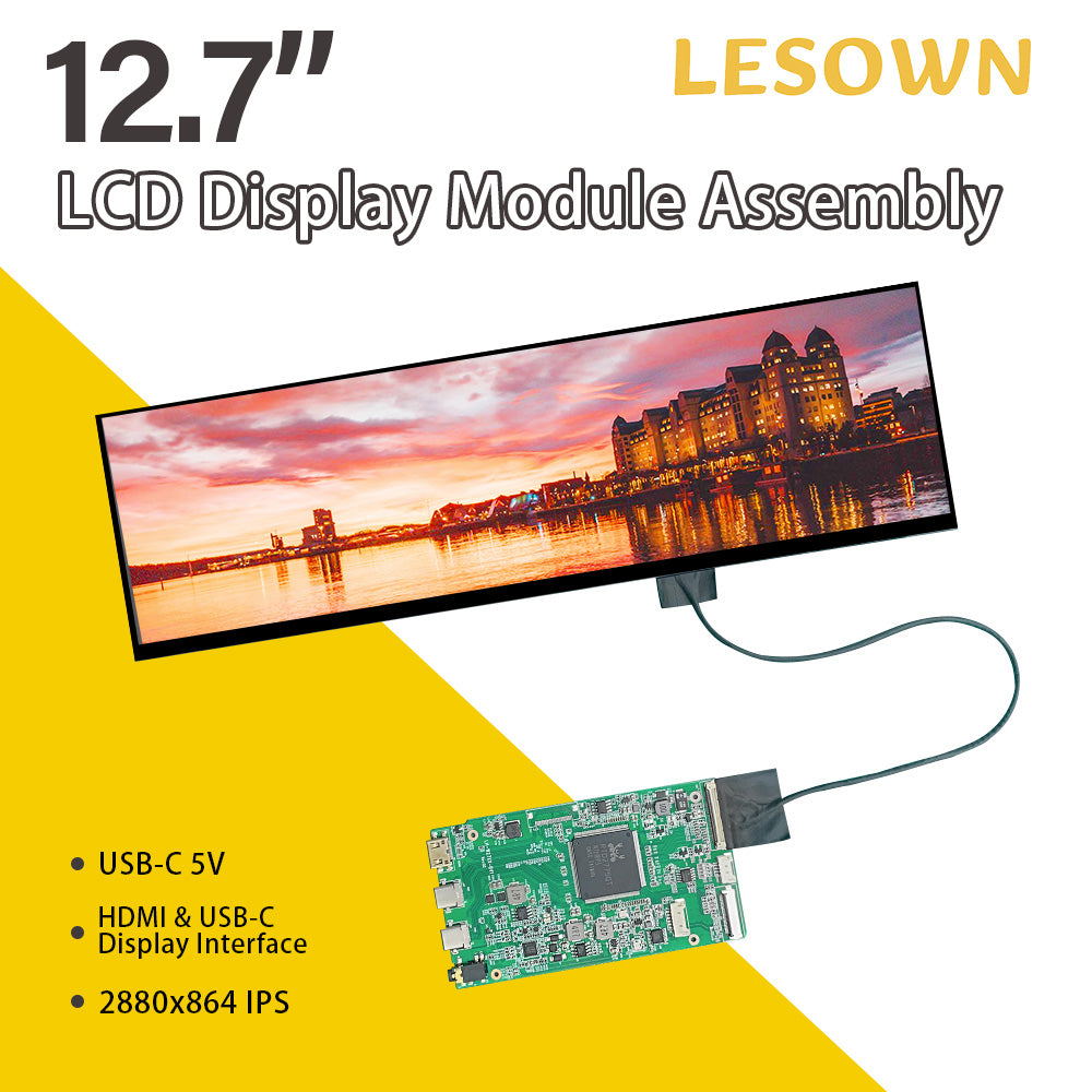 LESOWN M127-A01S 12.7 inch 2.5K Long Screen USB-C HDMI 500cd/m2 High Brightness 1200:1 Full Viewing 2880x864 IPS LCD Panel DIsplay Module