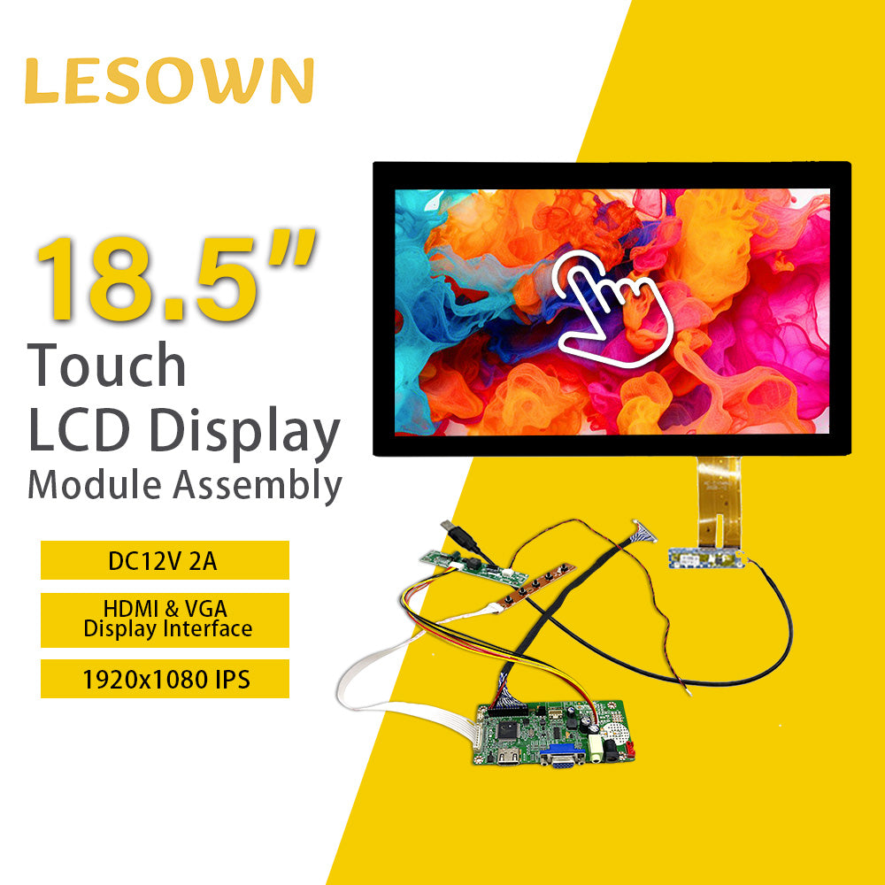 LESOWN M185-C02T 18.5 inch Laptop LCD Screen LVDS 60Hz 1920x1080 IPS Touch HDMI VGA Interface Full Viewing 1000:1 Display Module for Computer