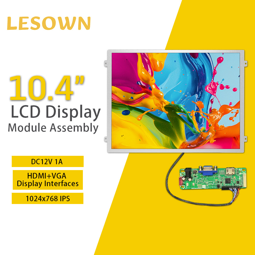 LESOWN M104-A01S Small Wide Screen 10.4 inch 560cd/m2 HD 1024x768 IPS LCD DIsplay HDMI VGA Ports Module for Medical Equipment PC Laptop