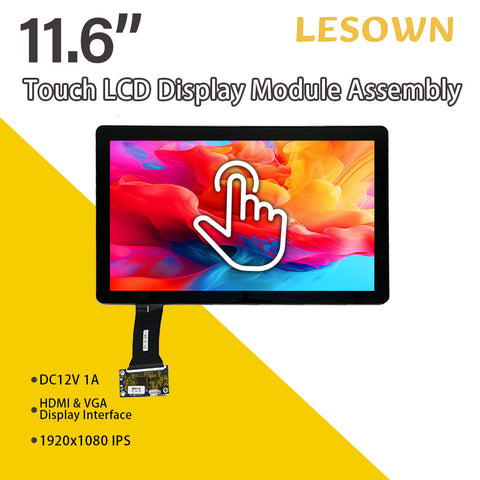 LESOWN M116-A01T  Small Display 11.6 inch USB Capacitive Touch HDMI VGA Full Viewing 1000:1 IPS 1920x1080 LCD Module with eDP 30PIN Interface