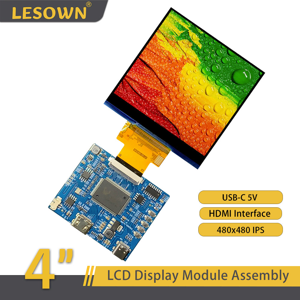 LESOWN M40-A01S  Small LCD Screen 4 inch HDMI 720x720 IPS HD Resolution USB C Tiny Compact Display Module for PC Camera Medical Equipment