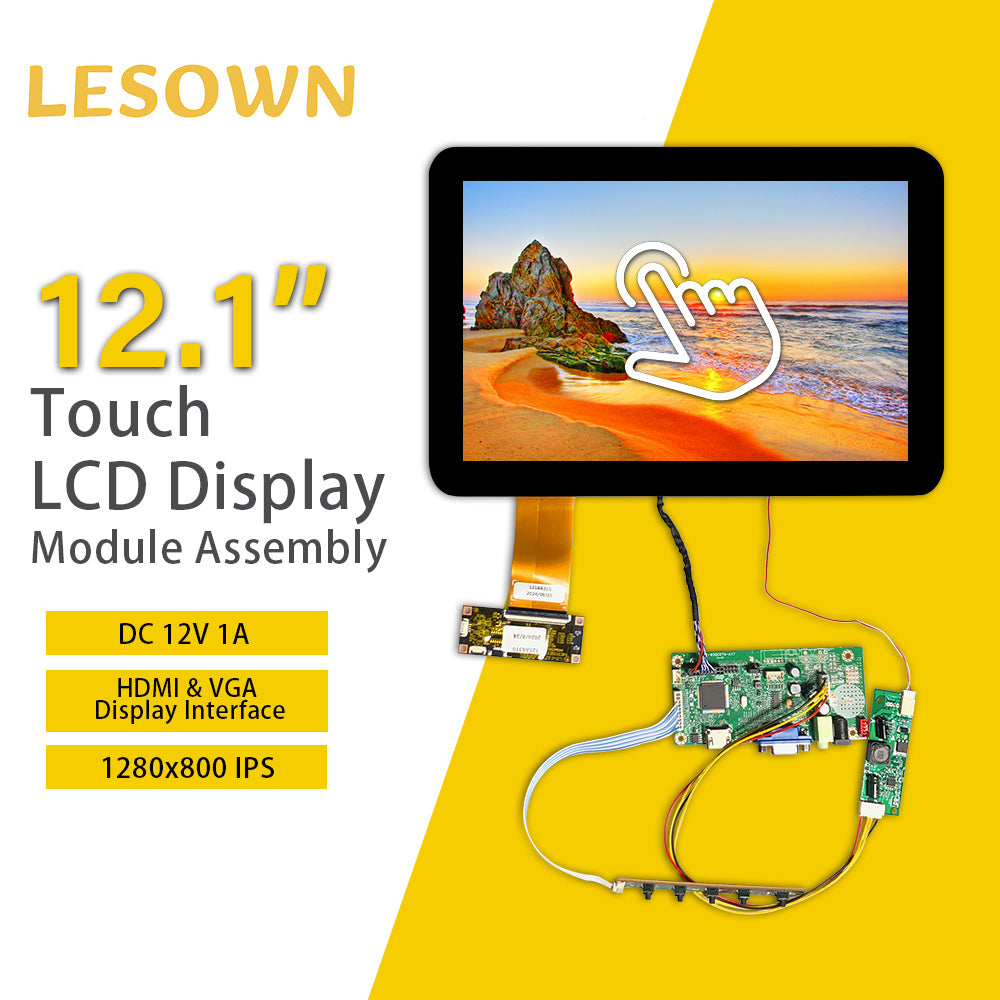 LESOWN M121-A01T Original  12.1 inch LCD Touchscreen Display VGA HDMI 1280x800 IPS Small Screen Secondary Module for Laptops PC