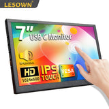 LESOWN P70D+S/P70D-T+S mini USB C Monitor Wide LCD Touchscreen 7 inch IPS 1024x600 HDMI with Speakers Secondary Monitor for Windows Mas Laptop