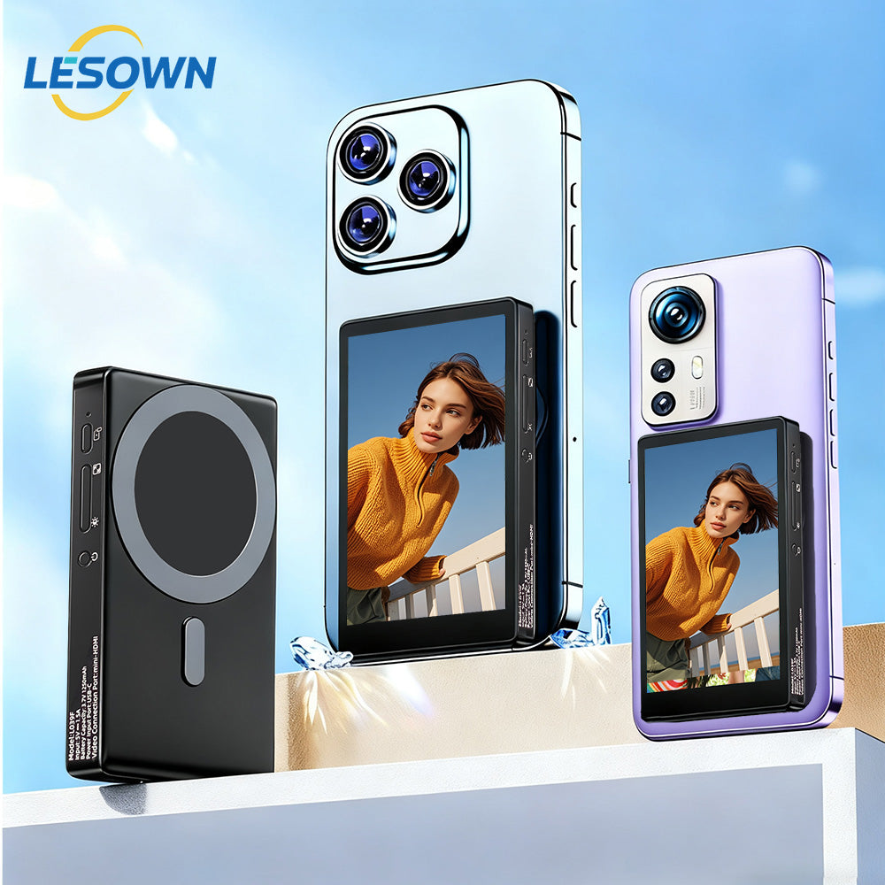 LESOWN P40MB 4 Inch 480x800 IPS LCD Small Wireless Selfie Monitor  Magnetic Phone Vlog Selfie Monitor Screen for iPhone & Android