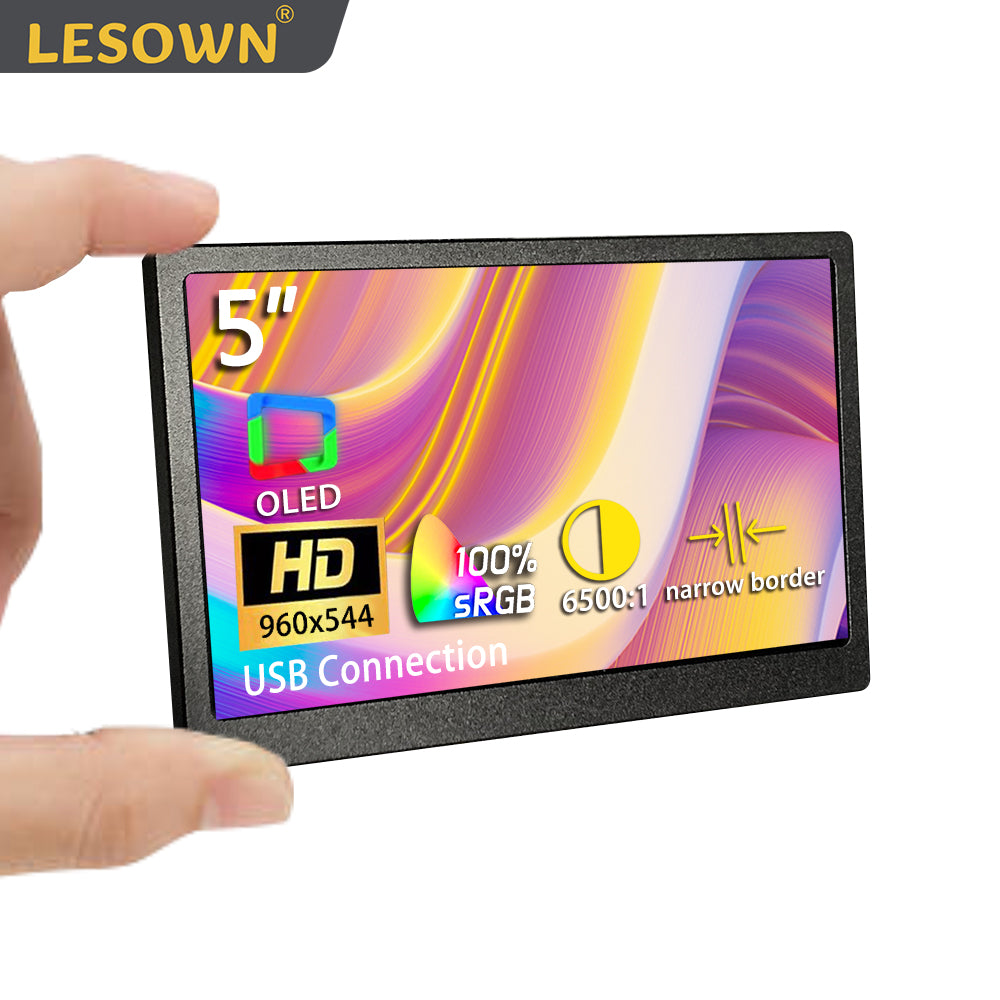 LESOWN P50F mini Monitor 5 inch 100%sRGB USB Connect OLED 6500:1 Contrast Small Extended Screen Display Driver Need