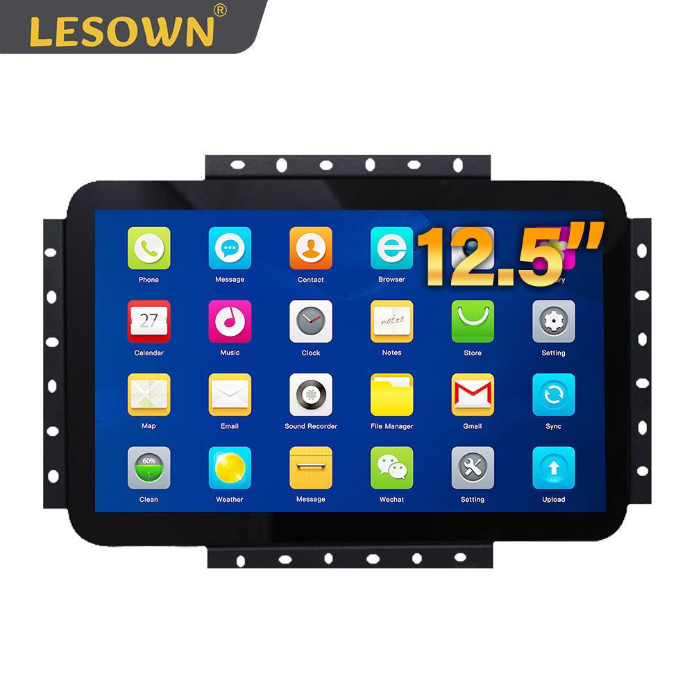 LESOWN E125-F01GBT 12.5 Inch 16:9 1920x1080 Industrial Panel Mount Display Factory Automation Embedded Monitor with VGA/HDMI/USB for Laptop