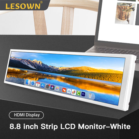 LESOWN P88W+S /P88W-T+S Touchscreen LCD Wide Bar 8.8 inch Rectangular Monitor 480x1920 IPS HDMI USB Powered Digital Stock Market Display White