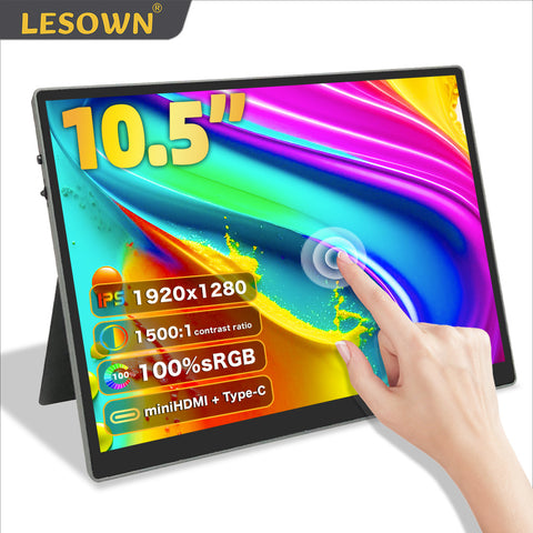 LESOWN P105KPT Portable Monitor 10.5 inch 1920x1280 IPS 100%sRGB Touchscreen USB-C HDMI Small Lightweight Travel Display