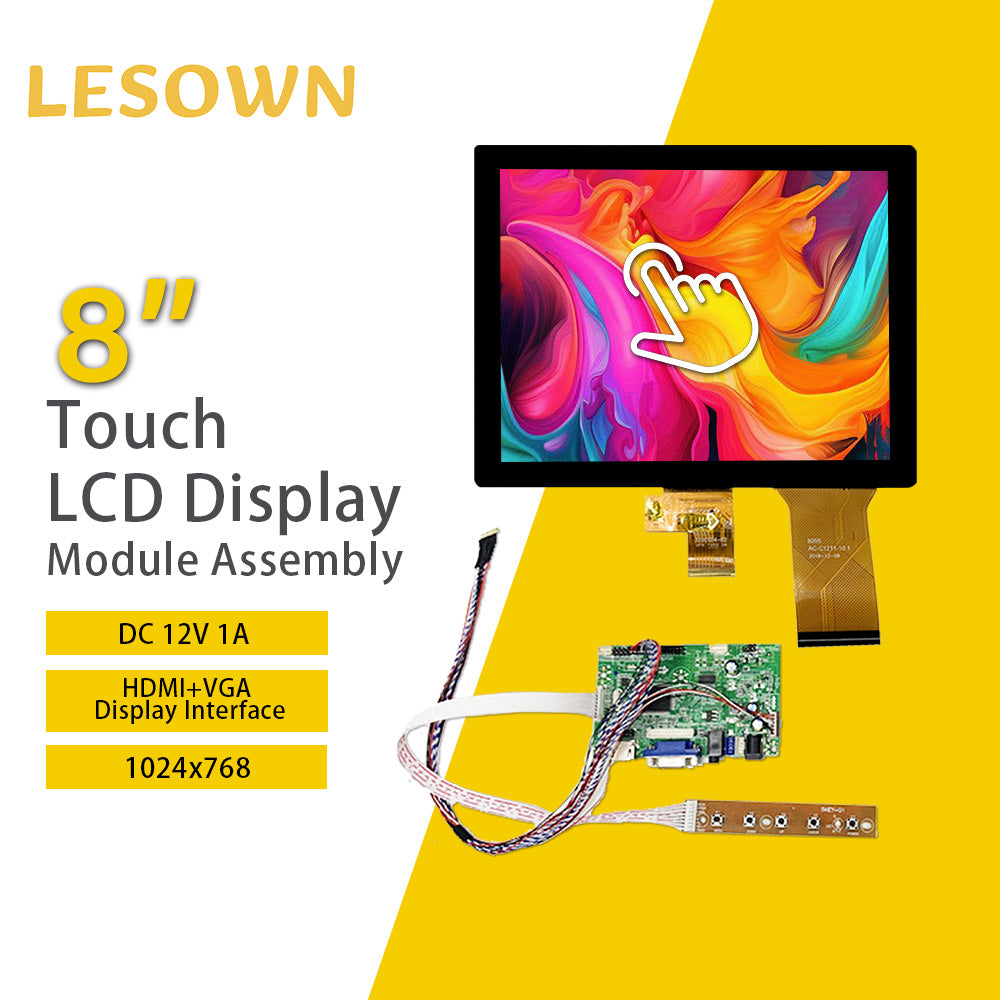 LESOWN M80-A01T Small Screen 8 inch HDMI VGA Ports 1024x768 TN Capacitive Touch Display LVDS Interface DC12V 1A Module for PC Printer