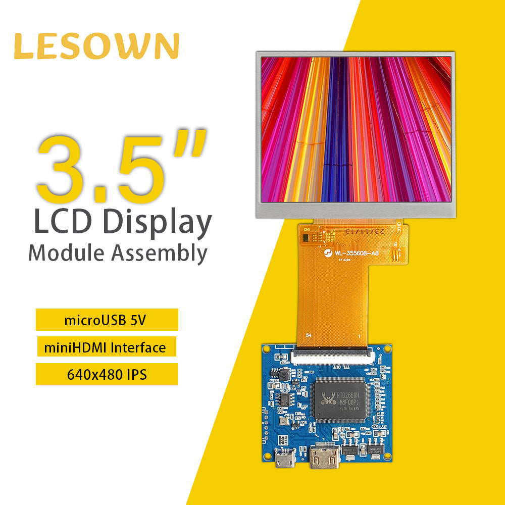 LESOWN M35-A01S 3.5 inch Small Screen LCD Panel Display 54PIN Resolution 640x480 HD IPS HDMI USB Powered Module for Computer PC Laptop