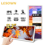 LESOWN P123WPT P123GPT 12.3'' Ultra-Wide Horizontal Display 1920x720 Portable Bar Monitor Extra Screen for Laptop PC Gaming Work & Entertainment