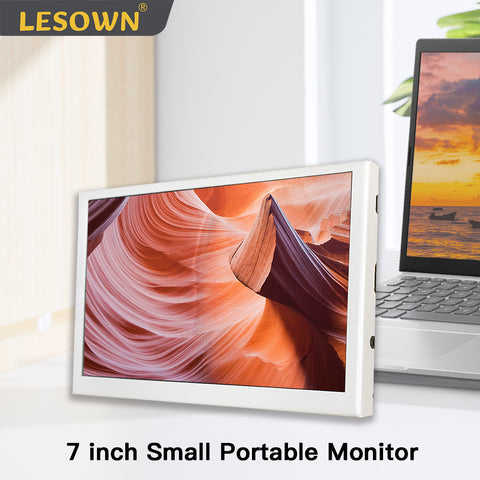 LESOWN P70CW/P70CW-T White Small HDMI LCD Portable Monitor 7.0inch IPS Display Dual Speakers Audio Jack