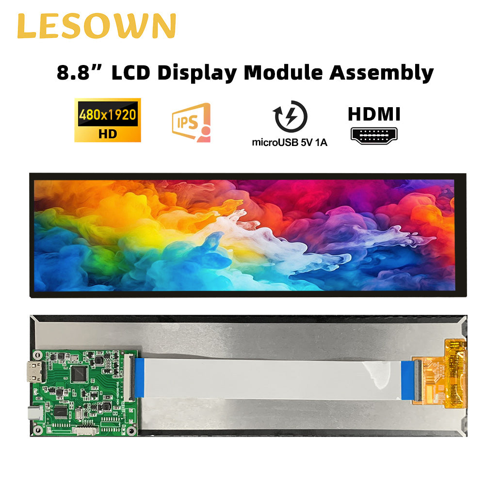 LESOWN M88-A01S/M88-A01T 8.8" Bar Monitor 480x1920 IPS Stretched LCD Expand Display for PC Case Raspberry Pi AIDA64