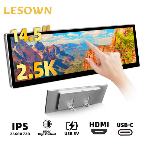 LESOWN P145FHT 14.5 inch Stretched Bar Monitor USB C HDMI 2560x720 IPS Speakers CNC Shell Bar Monitor
