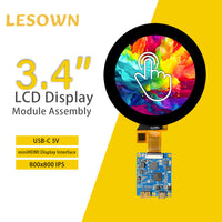 LESOWN M34-A01T 3.4 inch mini Touch Screen HD 800x800 IPS HDMI USB C LCD Panel Module Circular Display with Driver Board for Laptop
