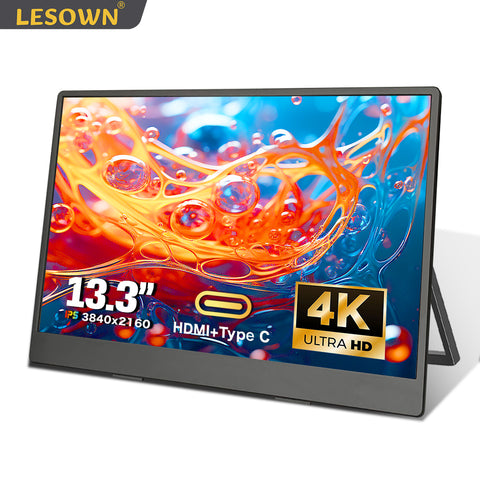 LESOWN P133K 13.3 inch 4K Portable Monitor UHD 3840x2160 IPS LCD Touchscreen VESA Extension Display for XBox PS4/5 Switch PC Laptop