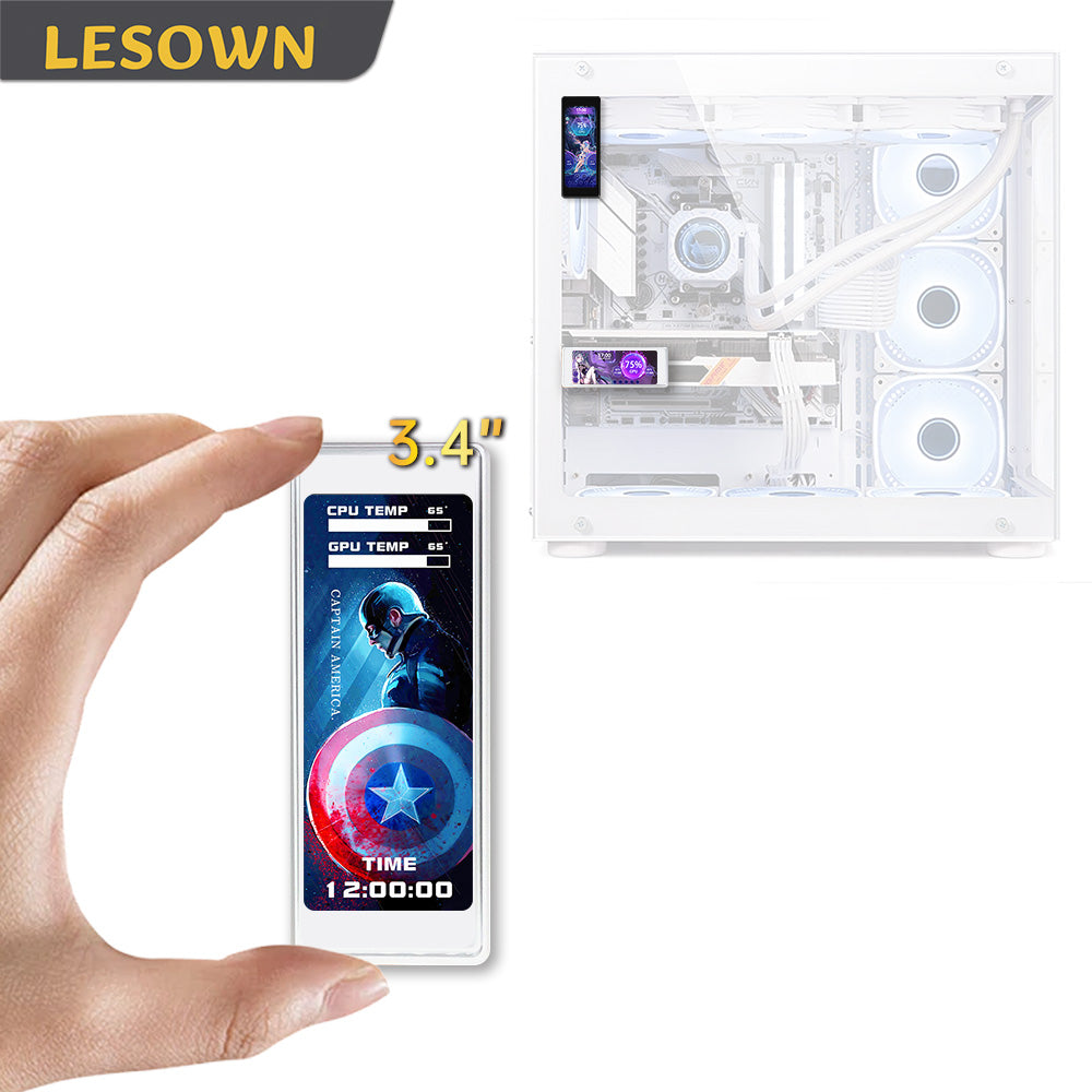 LESOWN P34FB P34FW 3.4 Inch Stretched Strip Display 376x960 LCD External Expansion Display CPU Hardware Temperature Monitor for Laptop PC