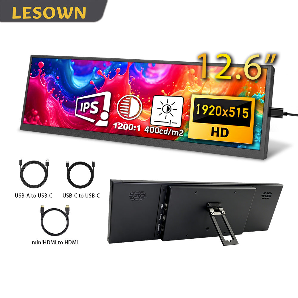 LESOWN P126GPS 12.6 inch Secondary Screen 1920x515 IPS HDMI Bar LCD Monitor