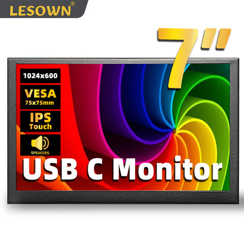 LESOWN P70D 7inch LCD Monitor 1024x600 Small Portable Monitor Widescreen LCD Windows Mac PC Extension Display