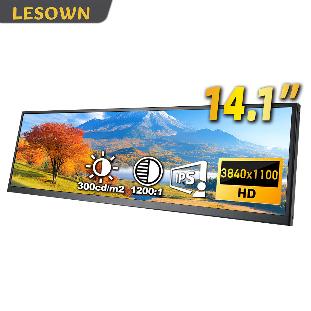 LESOWN P141GMS 14.1 inch Long Portable Monitor 4K Ultra Wide USB C HDMI IPS Laptop PC External LCD Monitor