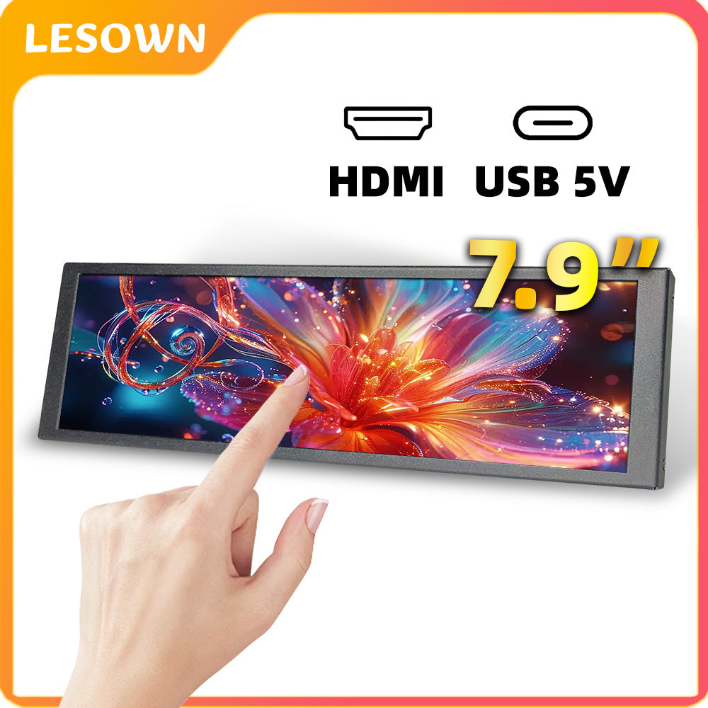 LESOWN P79-T 7.9 inch 400×1280 Stretched Bar LCD Touch Screen Monitor PC Temperature Monitoring RPi