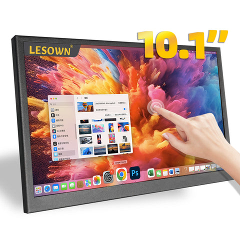 LESOWN P101C-T+S 10.1 inch Wide Monitor 1024x600 IPS Touch Monitor with Stand Portable mini Display for Laptop