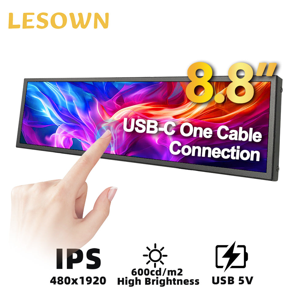 LESOWN P88D-T Touch Screen Long Display 8.8 inch 480x1920 600cd/m2  IPS Wide Extender Screen with Stand