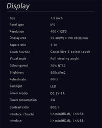 LESOWN P79W-T 7.9 inch Strip Display Small Widescreen 400x1280 IPS CPU GPU Temperature Monitoring Display