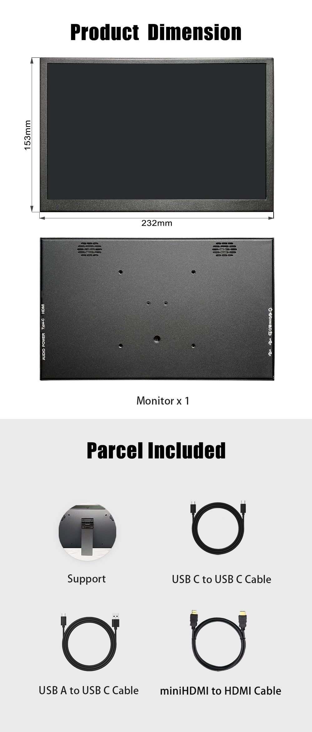 LESOWN P101GHT 10 inch Monitor 2.5K USB Type C & HDMI Touchscreen 10.1 inch Portable Monitor 2560x1600 Small Display