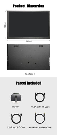 LESOWN P101GHT 10 inch Monitor 2.5K USB Type C & HDMI Touchscreen 10.1 inch Portable Monitor 2560x1600 Small Display