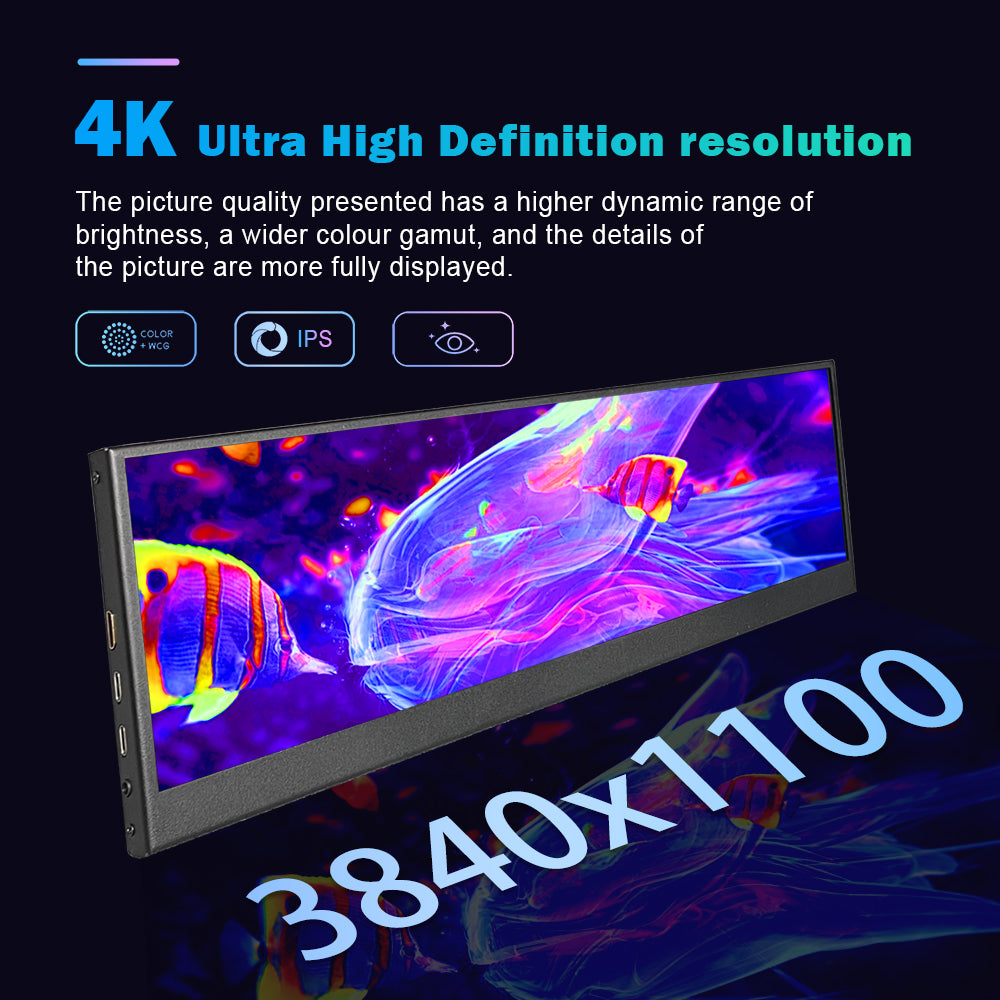 Long Screen One Color LESOWN P141GMT 14.1 inch 4K Long Bar Monitor Wide Touch USB C HDMI PC ...