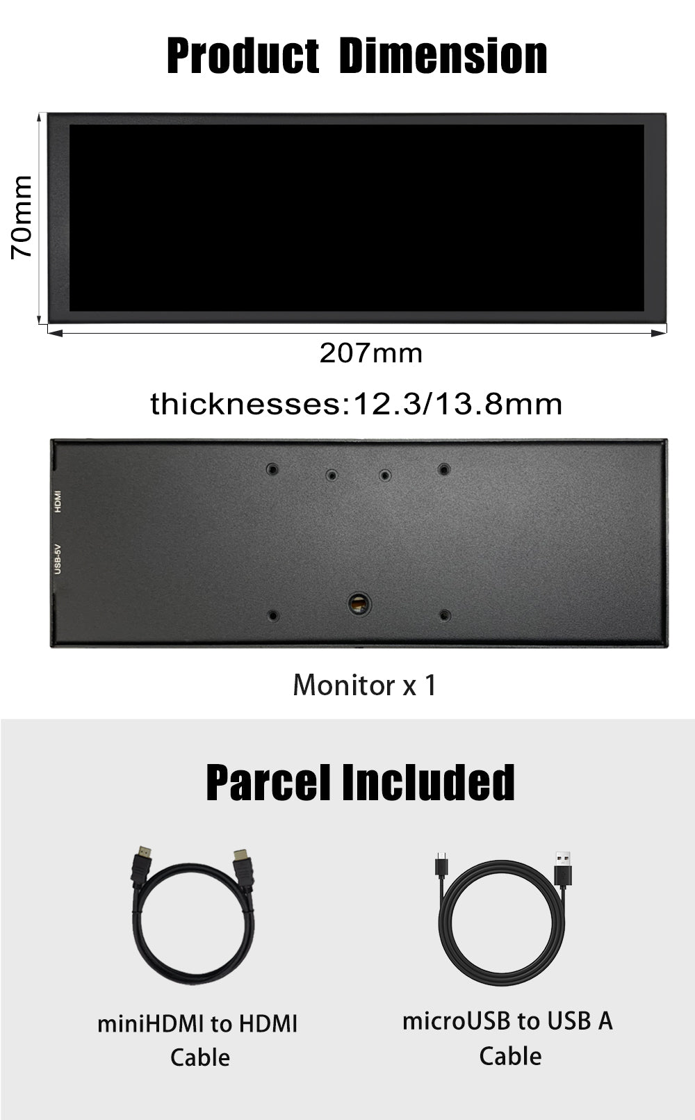 LESOWN P79 7.9inch IPS Stretched Bar HDMI Display 400*1280PC Temperature Monitoring RPi
