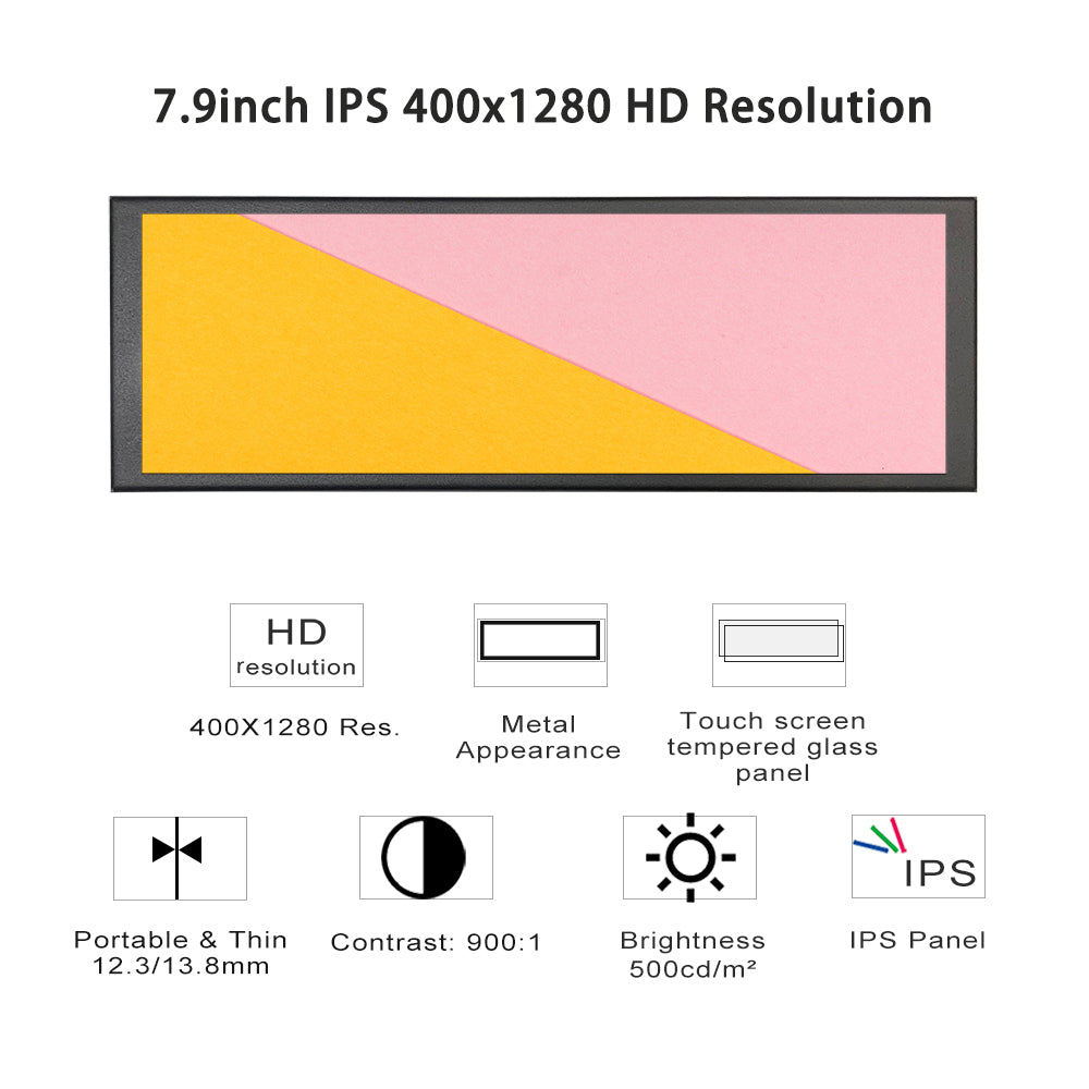 LESOWN P79 7.9inch IPS Stretched Bar HDMI Display 400*1280PC Temperature Monitoring RPi