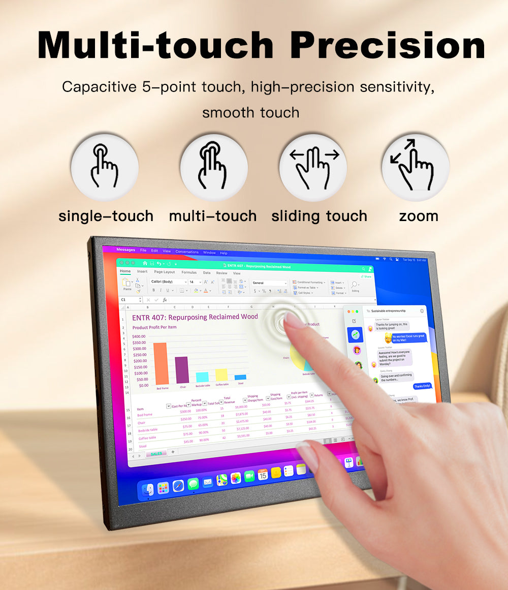 LESOWN P89GPT 8.9 inch Portable USB C Monitor IPS 1920x1200 Touch Small Sub HDMI Display