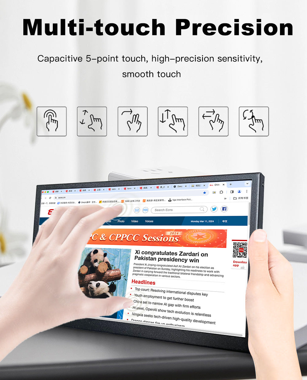 LESOWN P101GHT 10 inch Monitor 2.5K USB Type C & HDMI Touchscreen 10.1 inch Portable Monitor 2560x1600 Small Display
