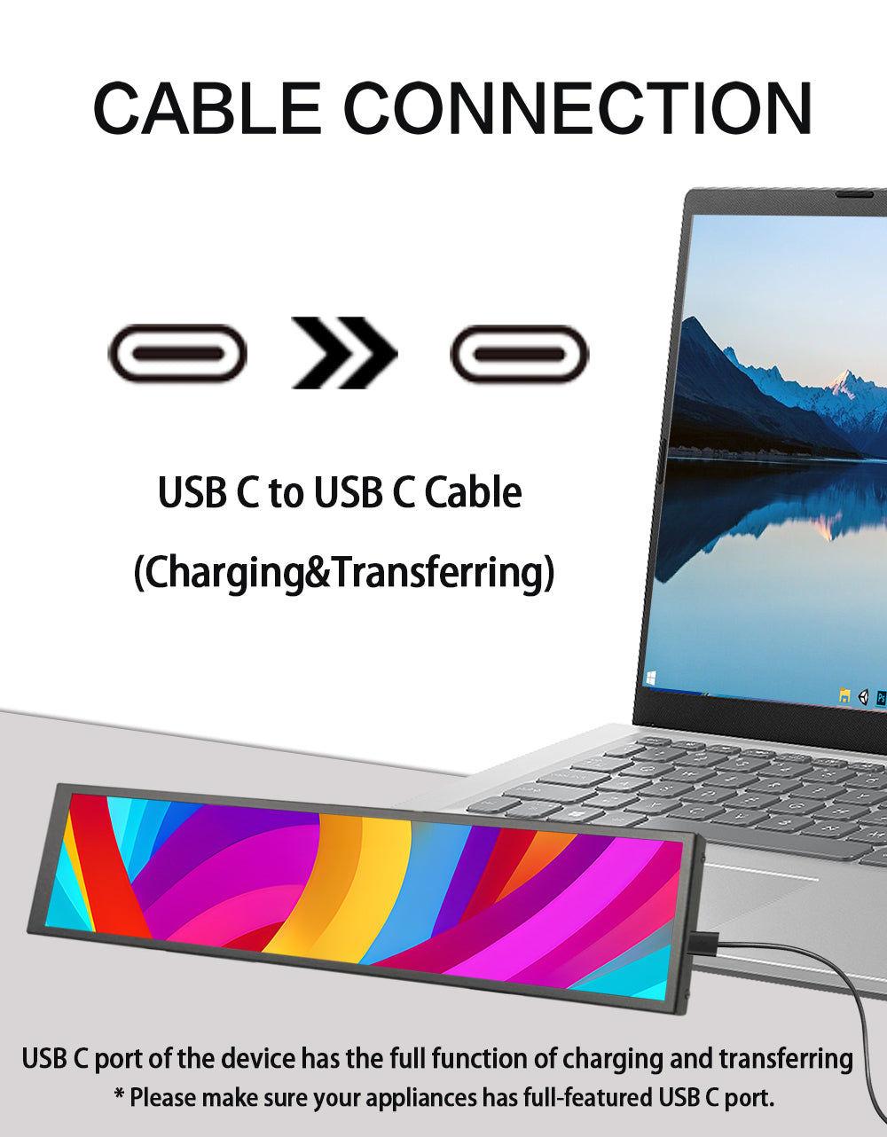 LESOWN P88D Long Strip LCD Display 480x1920 IPS 8.8 inch Thin Portable Type C Monitor