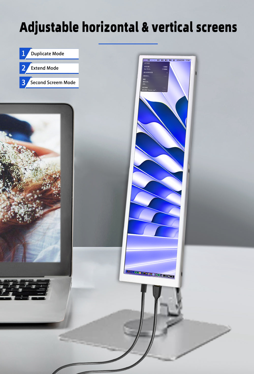 LESOWN P88W-T LCD Bar 8.8 inch Side Monitor 480x1920 IPS HDMI USB Powered Touch Display White