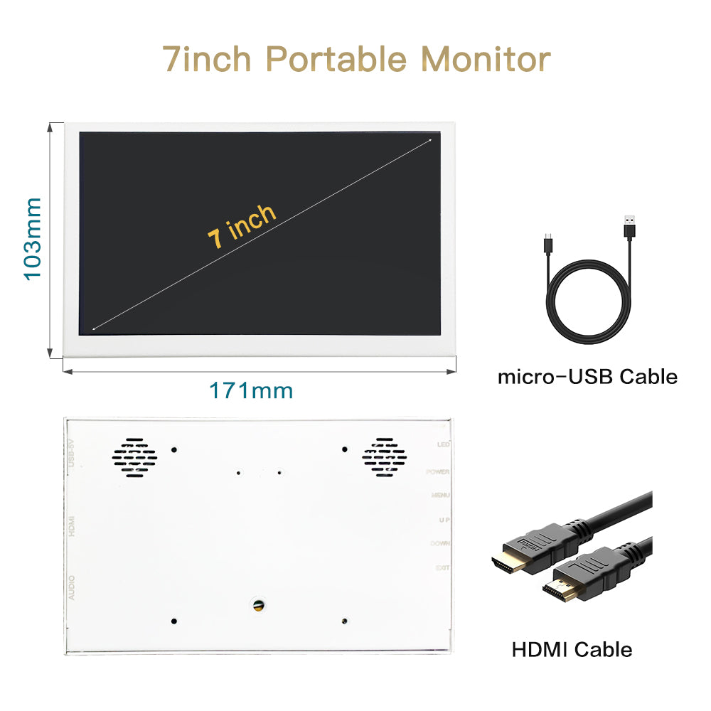 LESOWN P70CW White Small HDMI LCD Portable Monitor 7.0inch IPS Display Dual Speakers Audio Jack