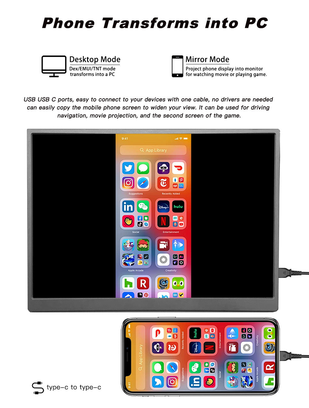 LESOWN P105KPT/P105KPS 10.5 inch 100%sRGB USB C Portable Monitor 1500:1 16:10 IPS Gaming Laptop PC Second Monitor