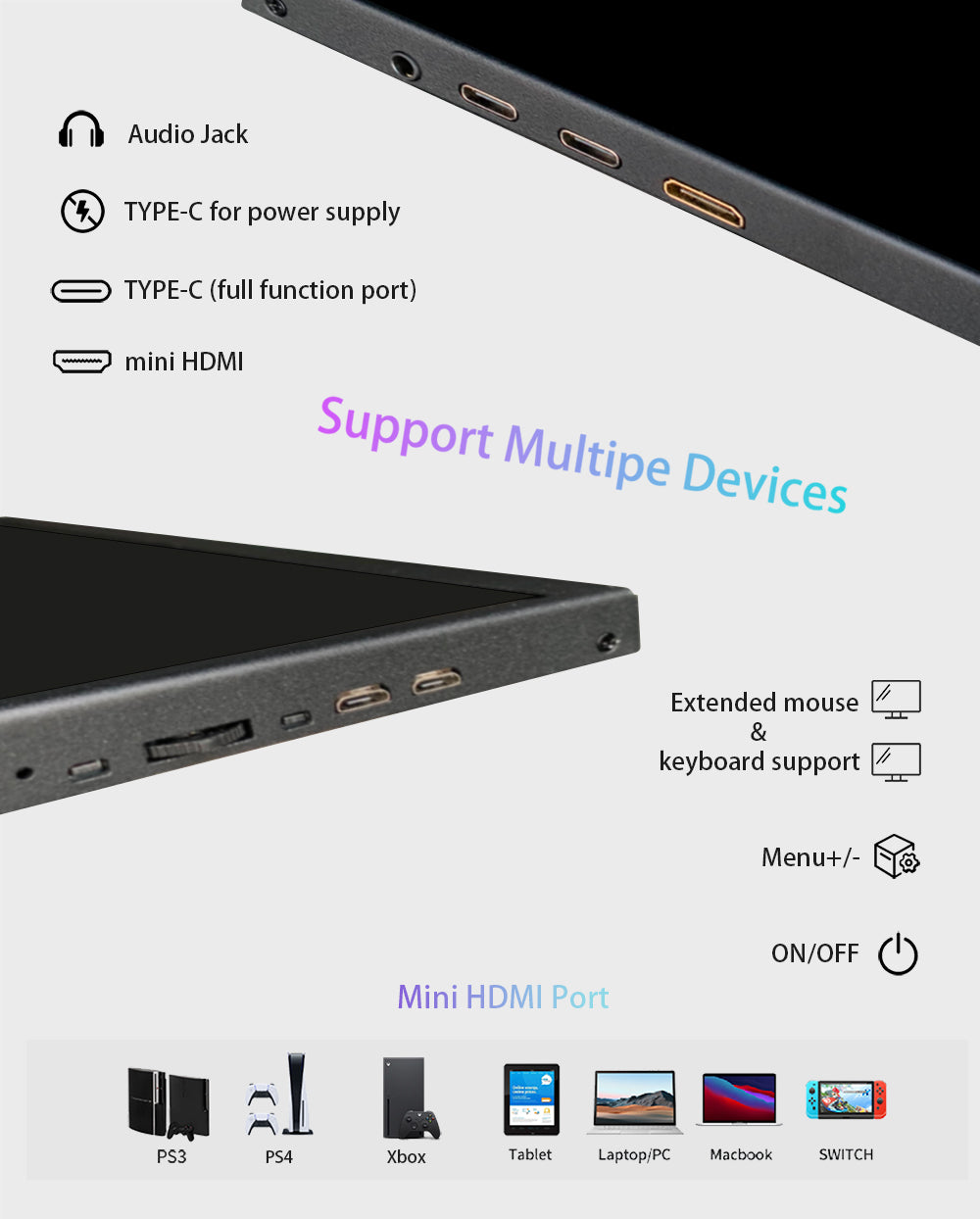 LESOWN P89GPT 8.9 inch Portable USB C Monitor IPS 1920x1200 Touch Small Sub HDMI Display