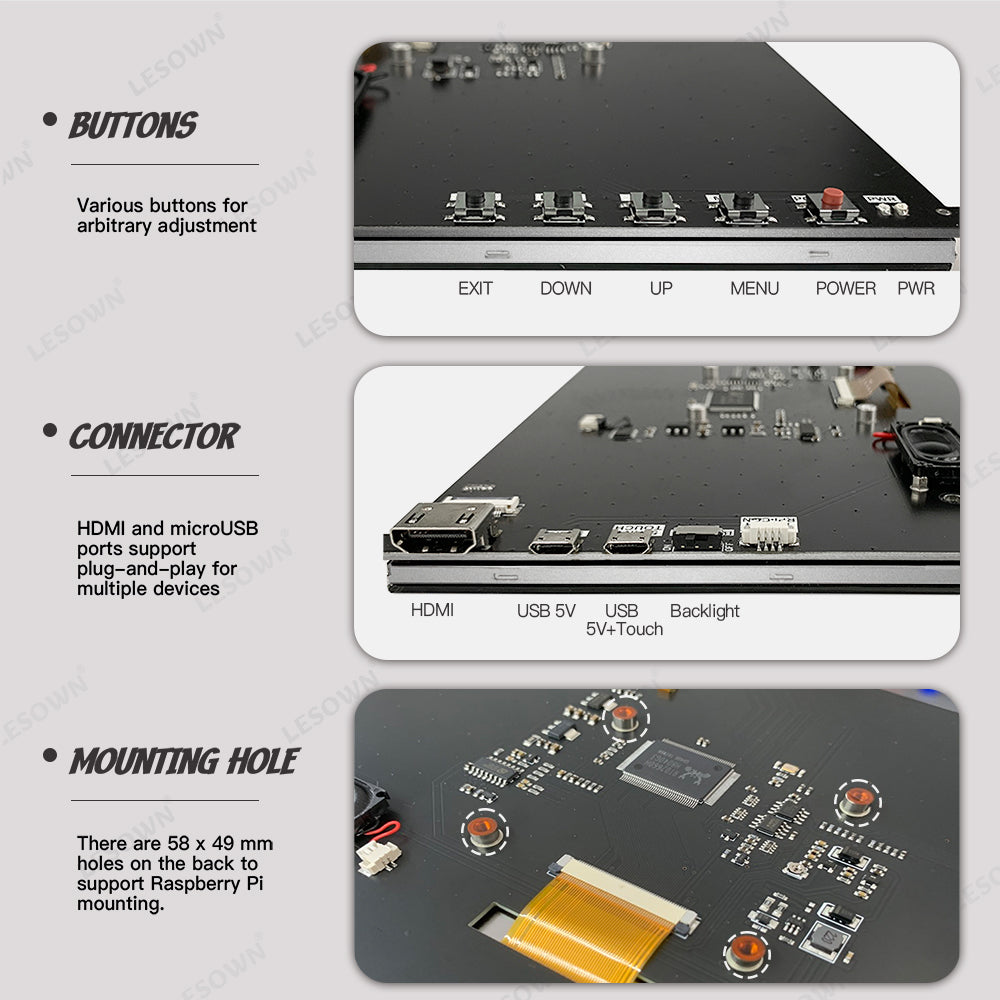 LESOWN R10-ST 10.1 inch Display HD 1024x600 for Raspberry P i