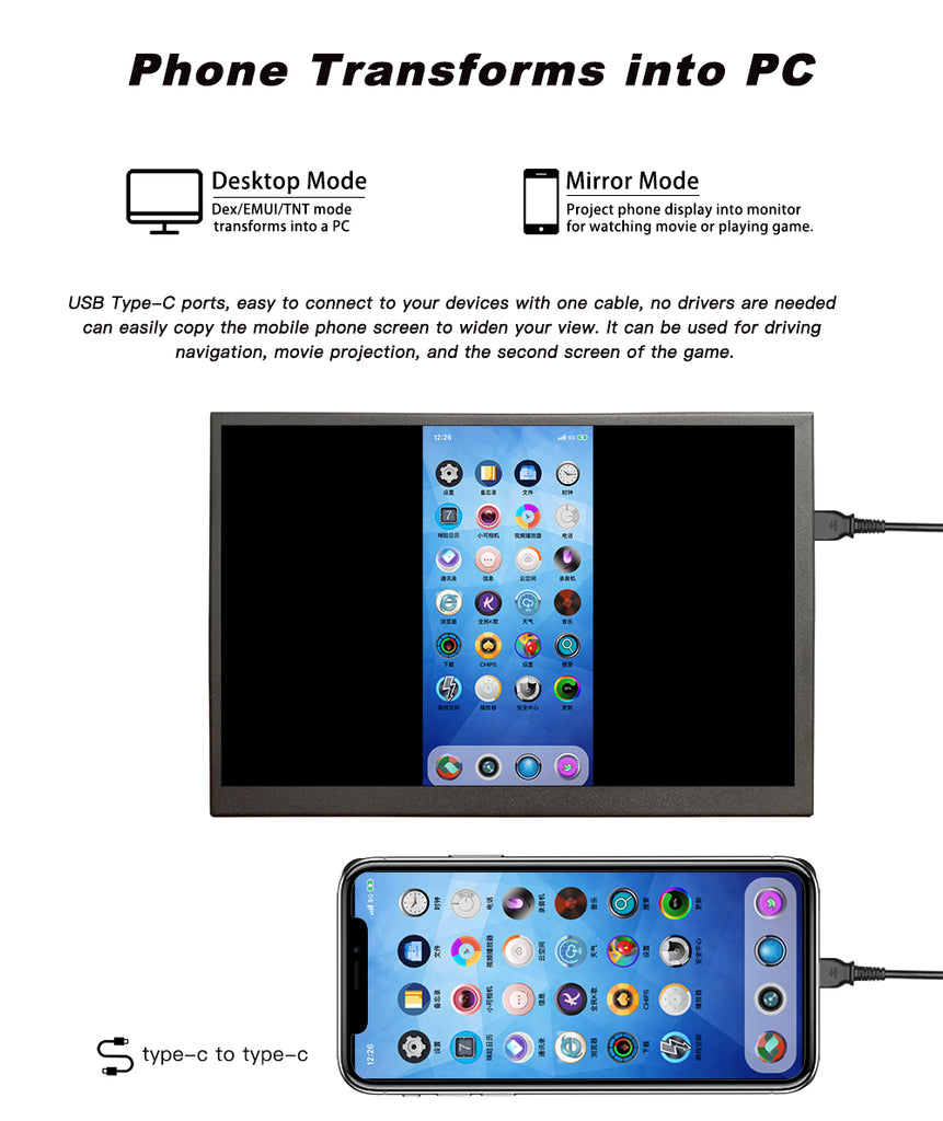 LESOWN P89GPT 8.9 inch Portable USB C Monitor IPS 1920x1200 Touch Smal ...