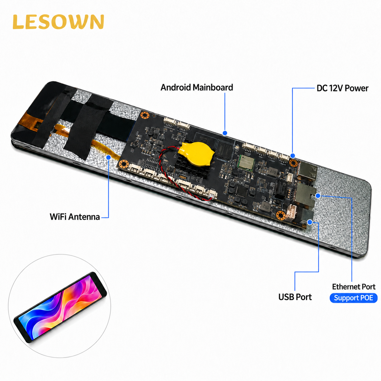 LESOWN Ultra-wide PC Case Sensor Panel 11.9 1480x320 Stretched Touch Monitor for AIDA64 Windows Host Modding High Bright Display